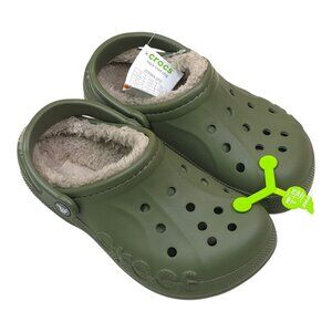 Crocs Baya Lined Clog M4 W6 Olive Green Fleece Lining Slip-On Comfort Shoes Kids
